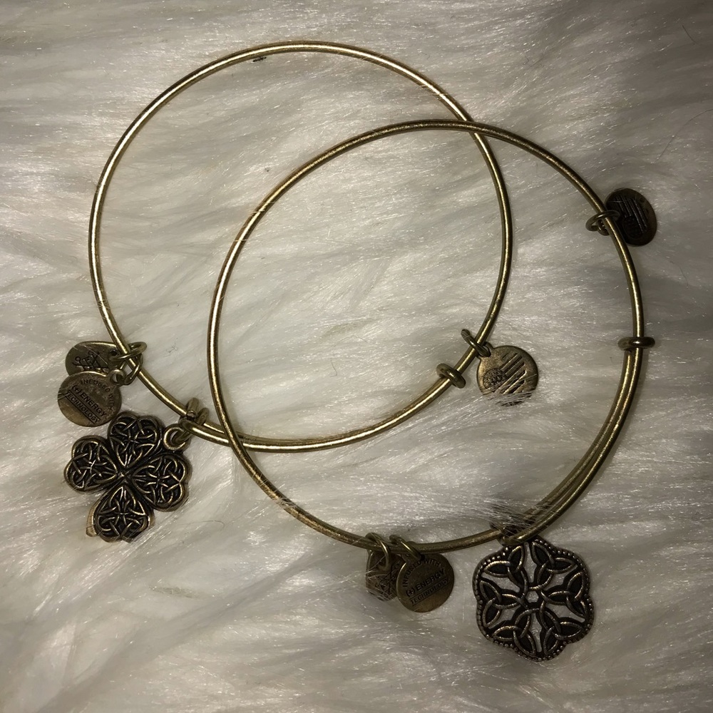 TWO Alex and Ani golden bracelets